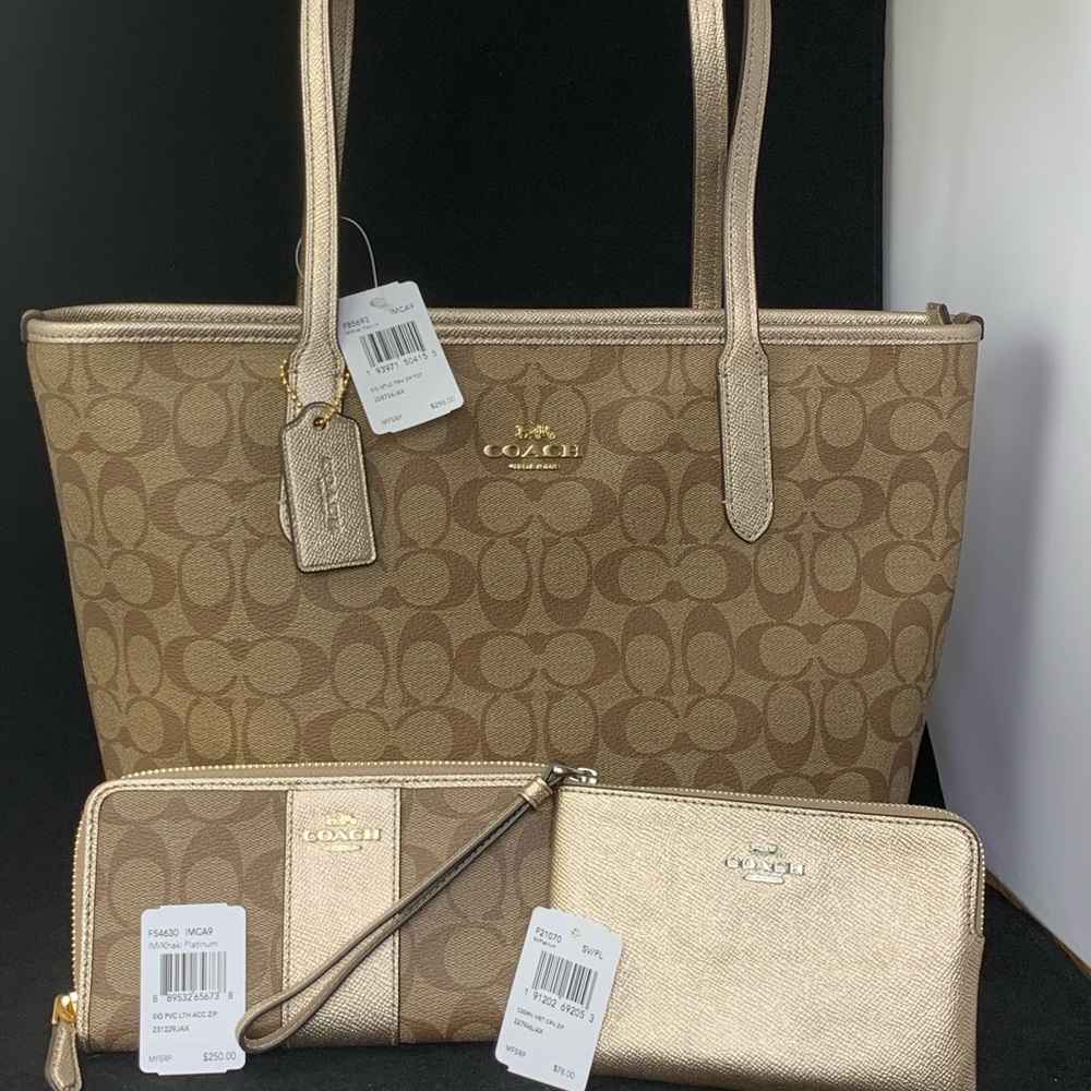 ❌SOLD❌Coach 3-pc SET, leather tote combo - Picture 1 of 8